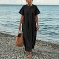 thumbnail image 5 of ClodeEU Women's Crew Neck Short Sleeve Maxi Dress with Pockets,Casual Loose Summer Vacation Dress Black,Women's Plus XL, 5 of 7