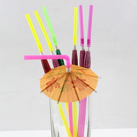 Parasol Drinking Straws 100Pcs/Set Hawaii Umbrella Straw Beach Party Parasol Cocktail Party Paper Drinking Straws ()