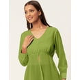 thumbnail image 5 of Moomaya Solid Cinched Waist Top, V-Neck Front Slit Buttoned Georgette Top, 5 of 8