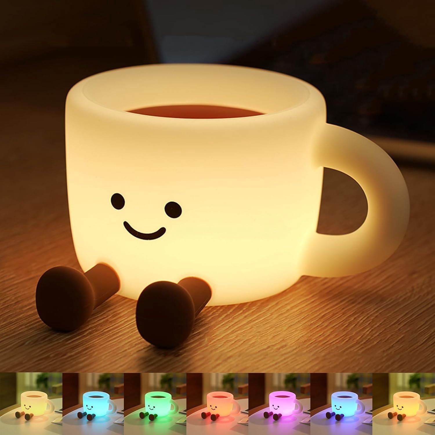 Coffee Cup Night Light for Kids Rechargeable 7 Colors Silicone Night Light with Timer Dimmable Nursery Night Lights for Kids Room Decor Cute Night Lamp Gift for Baby Toddlers Boys Girls