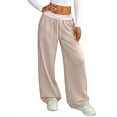 thumbnail image 5 of longantii Wide Leg Sweatpants Women High Waisted Baggy Pants Drawstring Elastic Waist Athletic Joggers Baggy Sweatpant with Pockets Khaki L, 5 of 5