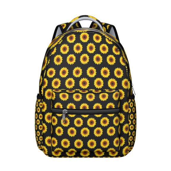 Black Sunflower Backpack for School,Cute School Bag,Schoolbag with Adjustable Shoulder Straps & Padded Back,15.3"x11"x7.1".