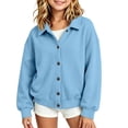 thumbnail image 5 of Wilark Girls Sweatshirts Cardigan Size 5-14, Casual Fashion Long Sleeve Collared Kids Fall Jackets with Pockets Blue, 5 of 8