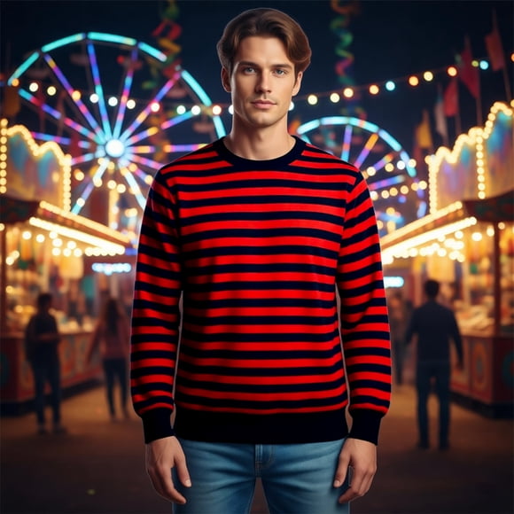 Men's Striped Long Sleeve Crewneck Sweatshirt Casual Soft Pullover Hoodie Top for Everyday Comfort and Streetwear