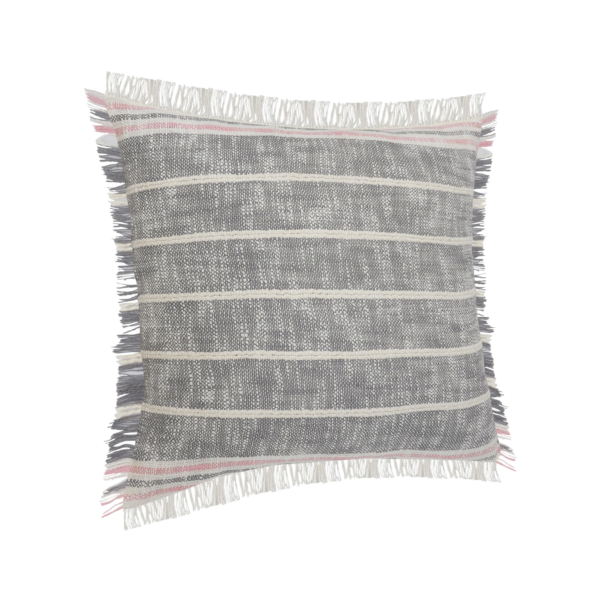 Laddha Home Designs Loomed Striped Cotton Throw Pillow Cover - 20" - Gray and Pink