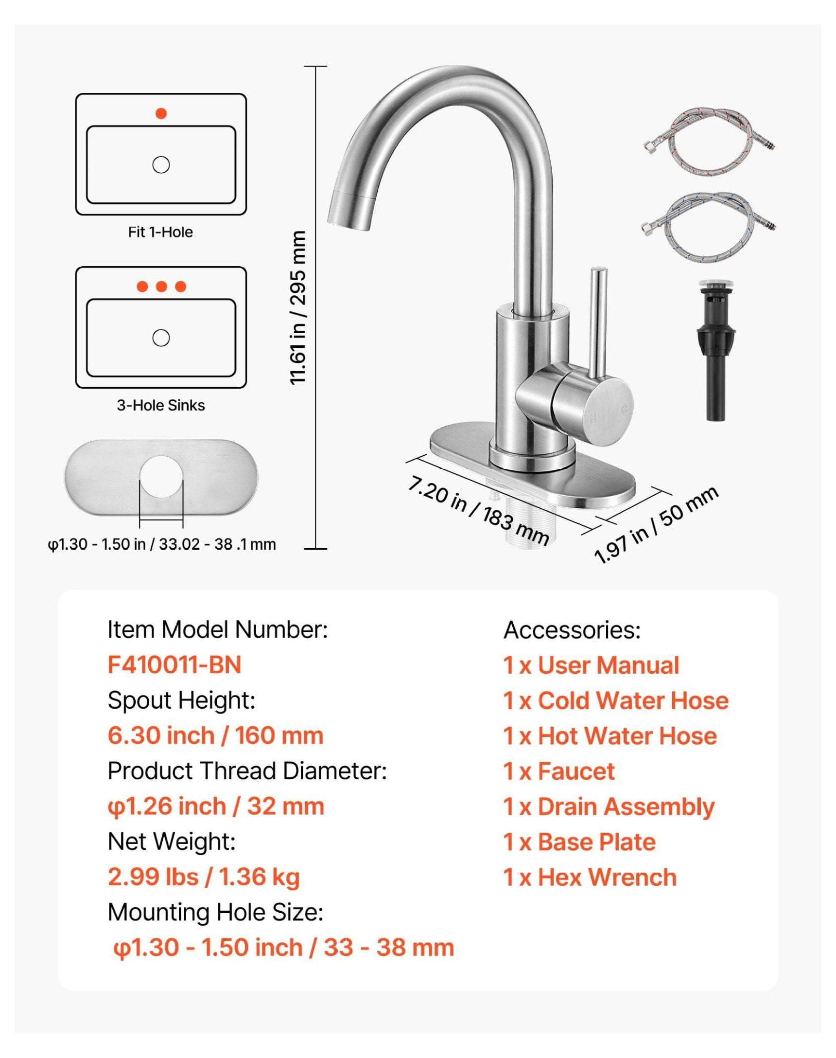 Single Handle Kitchen Faucet Brushed Nickel, 360° Rotation Sink Faucet with Aerator, 304 Stainless Steel Kitchen Water Faucet for Home, RV, Bathroom