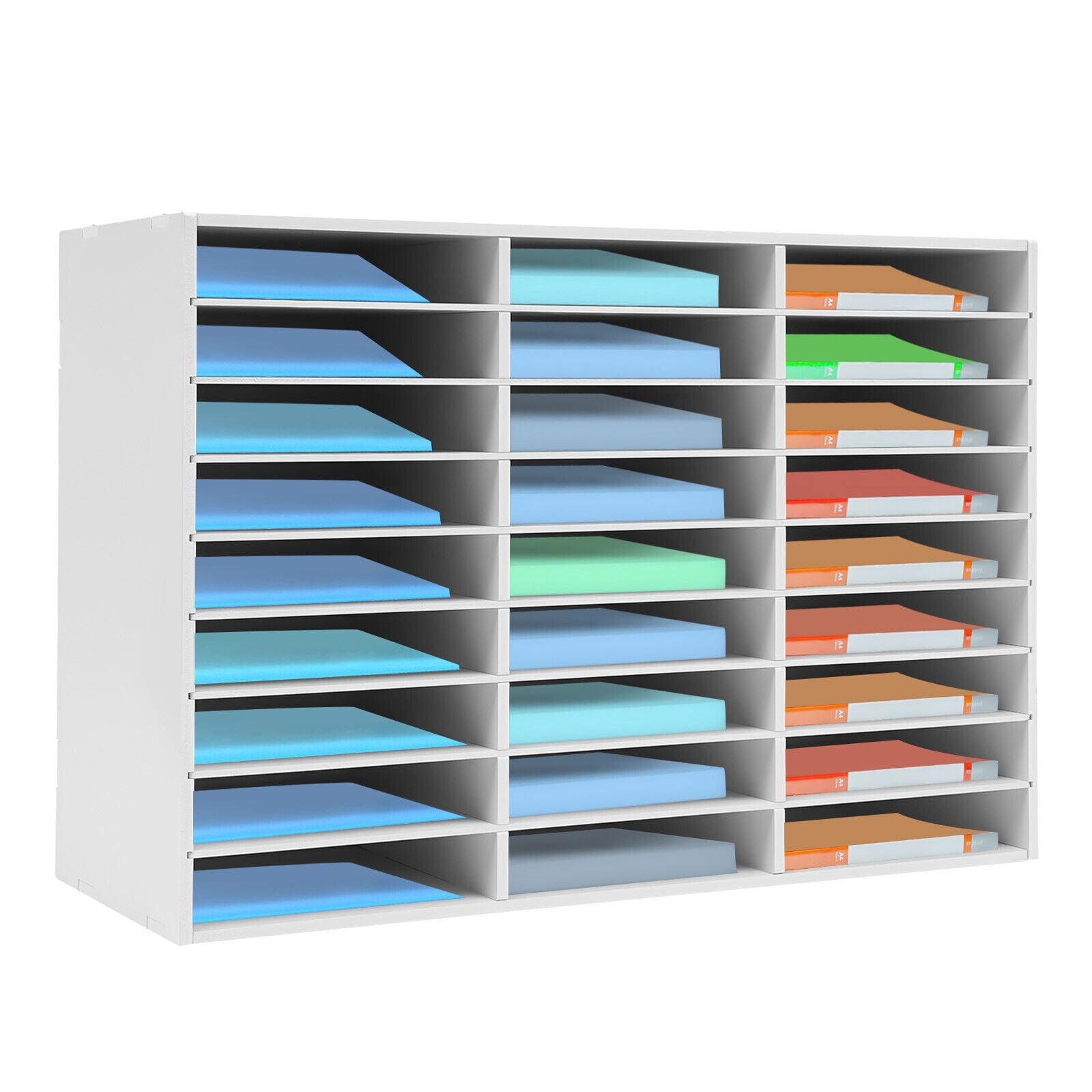Literature Organizer, 27 Compartments Paper Storage Cabinet Mail Organizer, 31.5 X 12 X 21.69 Inch Desktop File Sorter Mail Center Mailbox School Classroom Keepers for Home&Office, White