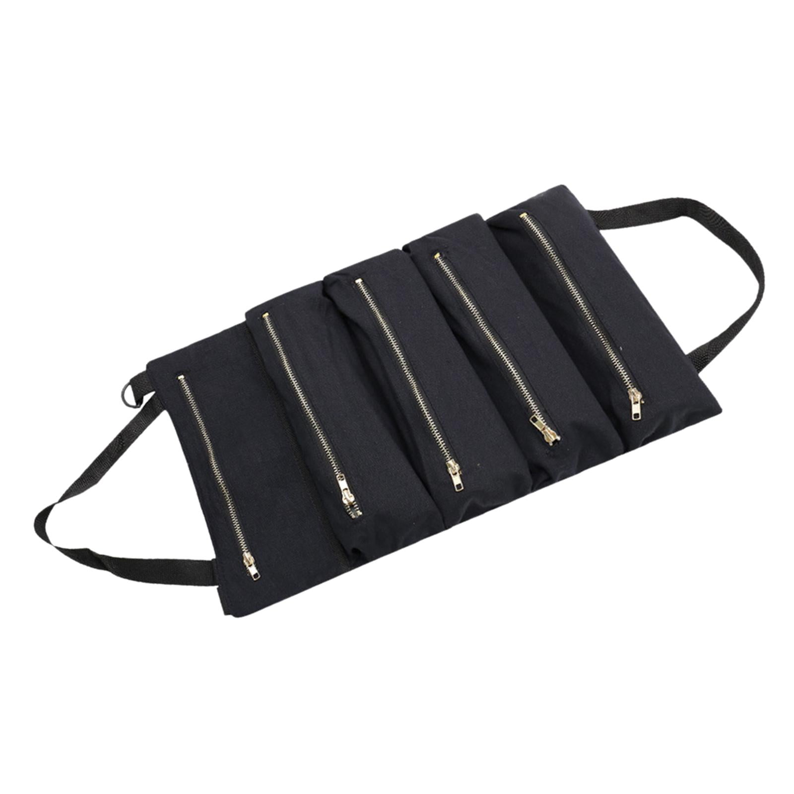 Wrench Tools Pouch Collapsible Roll up Tool Bag Small Tool Bag for Carpenter black