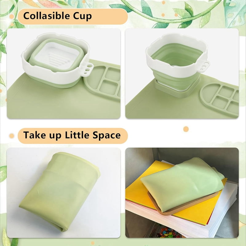 2PCS Silicone Painting Mat with Water Cup, 20x16 Inch Silicone Art Mat Silicone Craft Mat for Painting Paint Mats