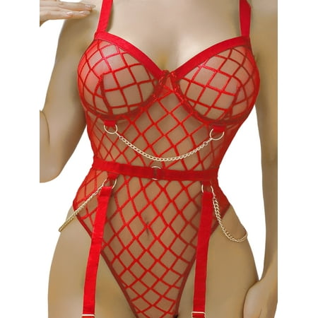 

JustVH Women Temptation See-through Bodysuit Nightwear Lingerie