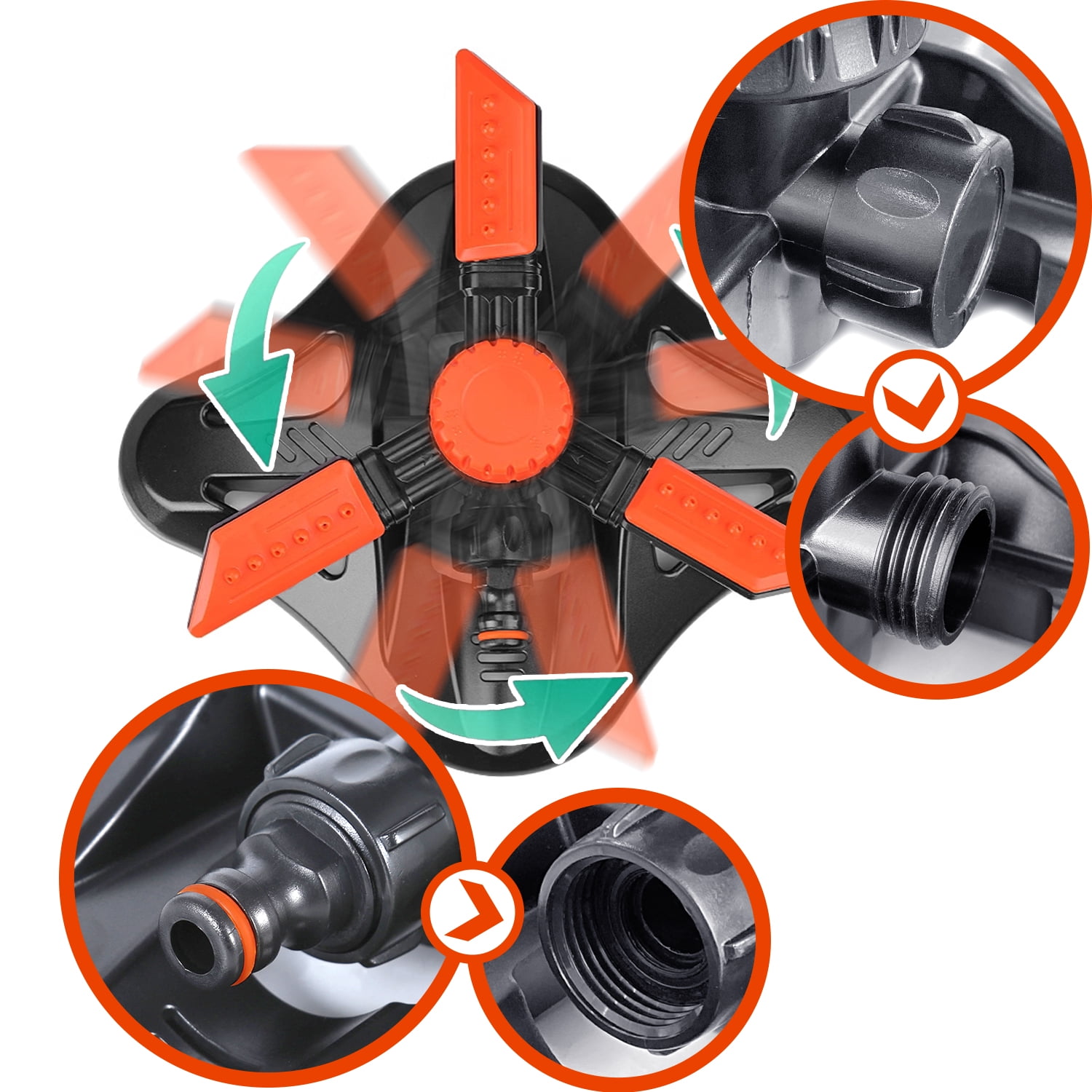 Blütezeit Lawn Sprinkle 2pcs, Upgraded Water Sprinkler with 2 Adjustable Spraying Modes, Automatic 360 Degree Rotating for Watering Grass/Garden/Yard (Fitting & Quick Connectors Included)