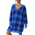 thumbnail image 2 of Robe Chandail Décontractée Automne Col en V Manches Longues Coupe Ample Motif Chaud Mini Robe Chandail Bleu Taille Unique, 2 of 8