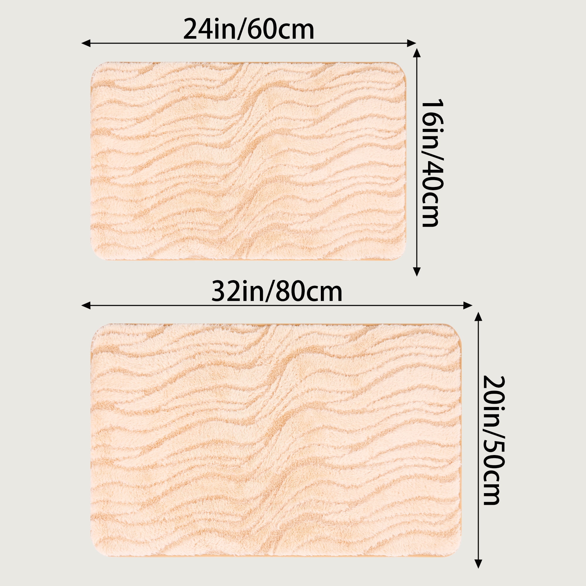 Unique Bargains Wave Pattern Bath Mat Soft Absorbent Non-Slip Bath Rugs Khaki 16" x 24"