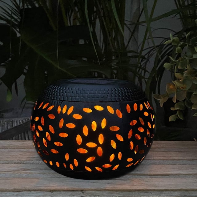 Solar Table Lantern Outdoor Waterproof- Dancing Flickering Flame Solar Powered LED Light,Black Metal Desktop Decorative Lamp Auto On/Off Lighting for Indoor Desk Patio Garden Pathway Yard