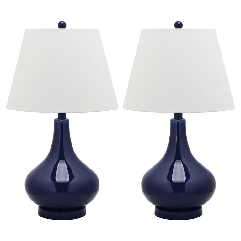 SAFAVIEH Amy Modern Glass Table Lamp Set Of 2 - 24" White Gourd Lamp With LED Bulbs For Bedroom, Living Room & Office