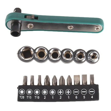 

1/4 Screwdriver Set - 17Pcs Mini Rapid Ratchet Wrench with 6.35mm Quick Socket Tool Bits