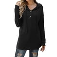 thumbnail image 2 of Luxtrada Loose Fitting Sports Knit Long Sleeved Button up Hooded Sweater Pullover (Black,L), 2 of 10
