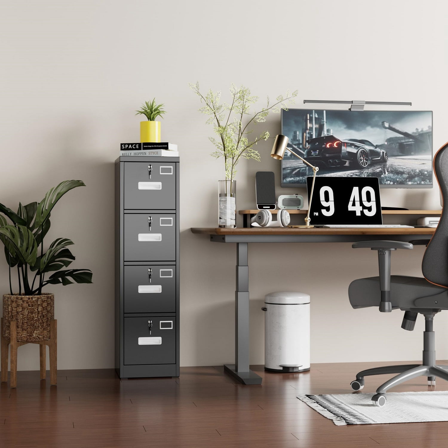 OCHAPA Metal Vertical File Cabinet with Lock,File Storage Cabinet with 4 Drawer for Letter,Legal,14.96" W x 17.72" D x 55.2" H, Assembly Required