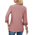 thumbnail image 4 of Gomelly Ladies Tops Lace Trim Blouse Elegant Shirts Women Plain Office Tunic Shirt V Neck Leather Powder M, 4 of 5