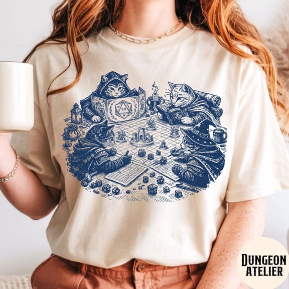 DND CATS SHIRT: Retro Kitten Cat Person Trendy tshirt Vintage D&D Shirt Nerdy Cute Cats Gift Tabletop Cat Dad Mom Gift