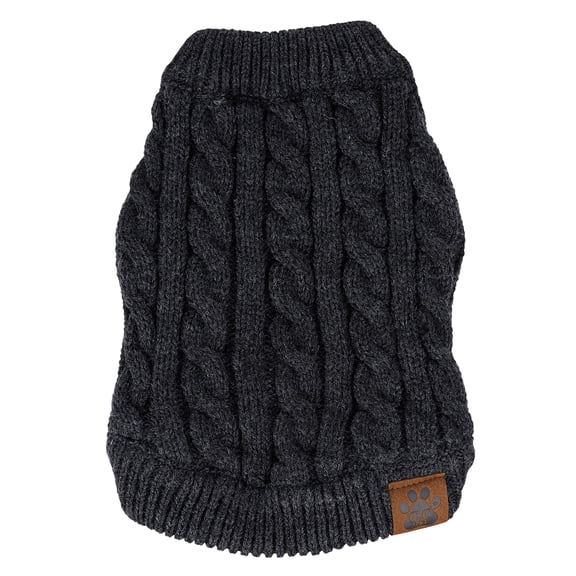 C.C Pet Solid Ribbed Cable Knit Pullover Winter Clothes Dog Sweater-Dark Mel Grey-L