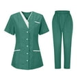 thumbnail image 2 of 2PCS Scrub Sets for Woman Plus Size V-Neck Short Sleeve Long Pants Women's Nurses Sets Tunic Uniform Summer Short Sleeve Working Blouses with Pockets Green M, 2 of 3