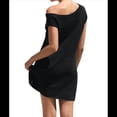 thumbnail image 3 of Vestido Mini de Punto Elástico con Hombros Descubiertos y Mangas para Mujer, Vestido Holgado para Vacaciones, Atuendo Liso. Negro M, 3 of 7