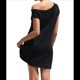 thumbnail image 3 of Vestido Mini de Punto Elástico con Hombros Descubiertos y Mangas para Mujer, Vestido Holgado para Vacaciones, Atuendo Liso. Negro L, 3 of 7