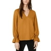 Michael Kors Women's V-Neck Ruffled-Cuff V-Neck Shirts, Petite/X-Large, Marigold