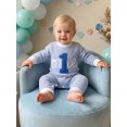 thumbnail image 4 of RUINIXCW Baby Boy First Birthday Outfit Romper Infant Boys 1st Birthday One Years Old Clothes Letter Embroidery Long Sleeve Waffled Striped Jumpsuit, 4 of 10