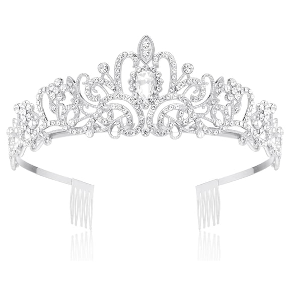 Headband with Comb, Alloy Rhinestone Design for Women/Girls, Silver Finish for Wedding/Birthday Parties, Flexible Fit for Head Circumference 56-60CM