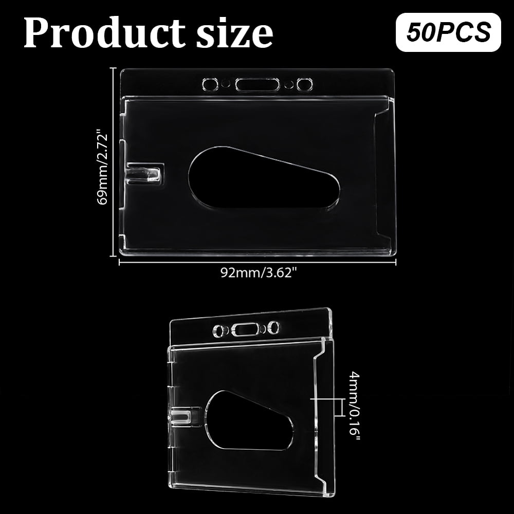 50 Pack Hard Plastic ID Card Badge Holder Clear Horizontal Hard Plastic Name ID Badge Holder with Easy Access Thumb Slot DIY