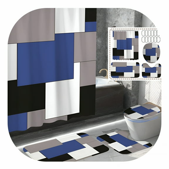 AUQ Brown Shower Curtain,Bathroom Curtains Shower Set,Modern Shower Curtain,Modern Bathroom Accessories Decor Black Gray White Shower Curtain Set with 12 Hooks 72X72 Inches