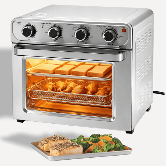 LIFERECORD 26.4QT Air Fryer Toaster Oven Combo with Convection, 4 Functions in 1 Countertop Oven, Air Fry Bake Toast Broil, 60-Min Timer, up to 450°F