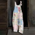thumbnail image 2 of JULMCOMO Cotton Linen Jumpsuits for Women Floral Print Scoop Neck Loose Fit Overalls Tie Strap Sleeveless Casual Summer Overalls Cyan 3XL, 2 of 7