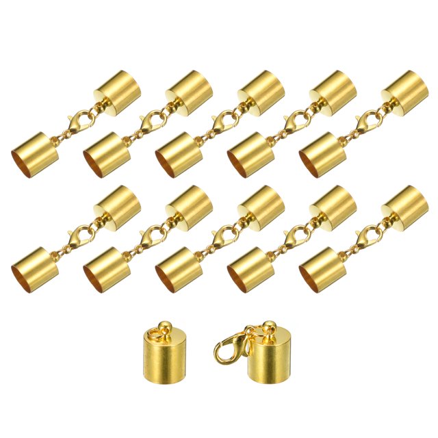Unique Bargains 10Sets 10mm Embouts de Cordon en Cuir avec Fermoirs à Griffes de Homard, Terminateurs de Baril, Ton Or