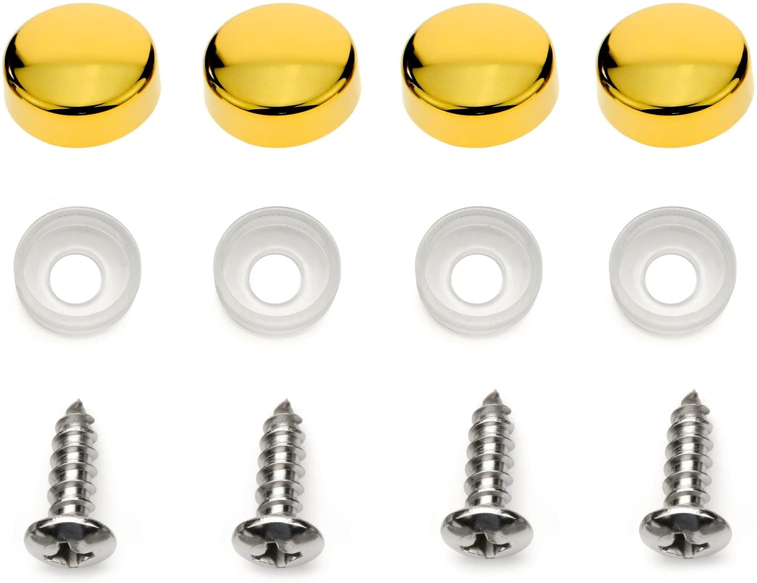 LFPartS License Plate Frame Screws Fasteners + Gold Screw Caps Set New