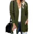 thumbnail image 2 of Womens Cable Knit Cardigan Long Sleeve Open Front Button Down Long Sweater Coat V Neck Casual Fall Winter Knitwear with Pocket Green L, 2 of 4