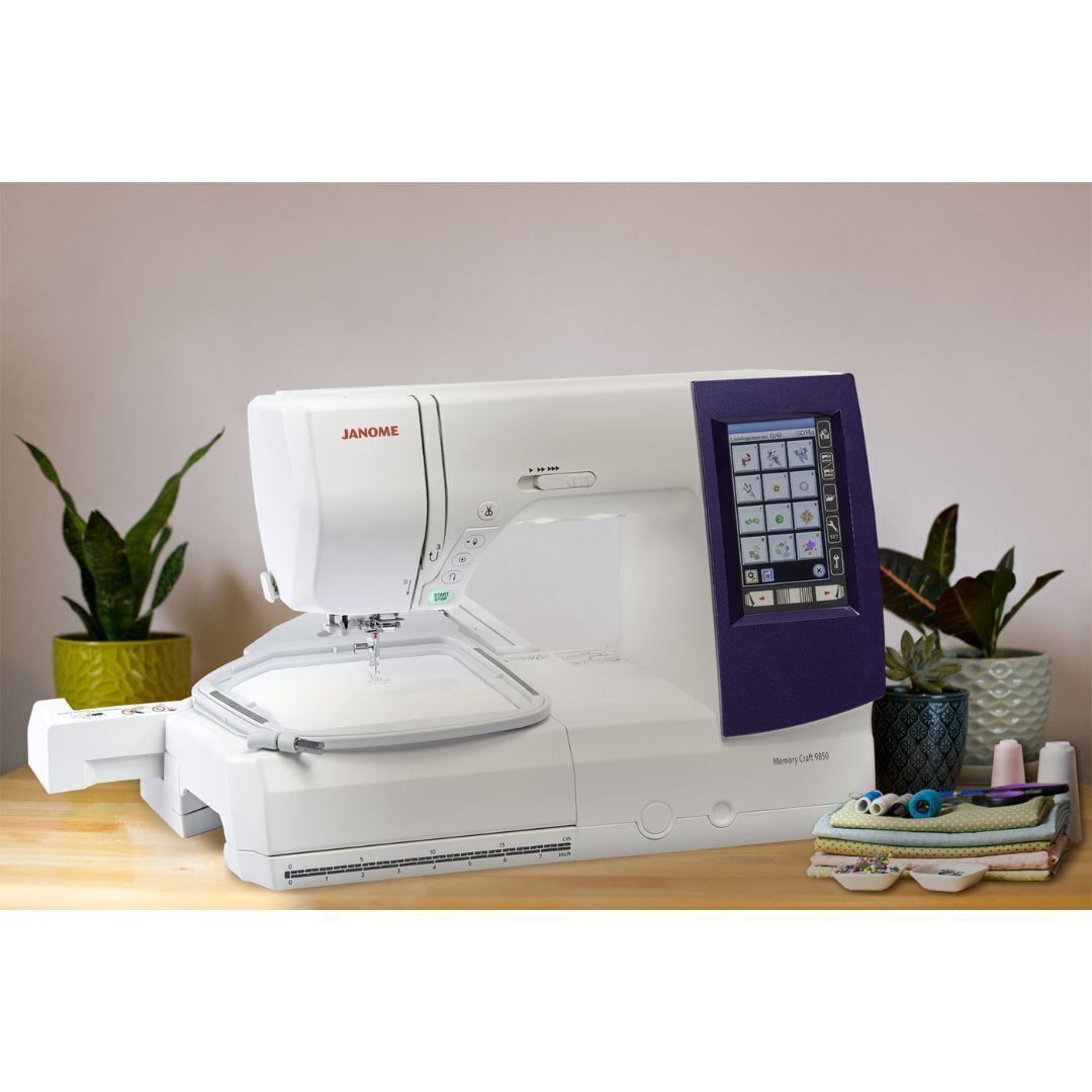 Restored Janome Horizon Memory Craft 9850 Embroidery and Sewing Machine with 200 Built-In Stitches and LCD Full Color Touchscreen (Refurbished)