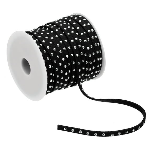 Uxcell 22 Yards Studded Faux Suede Cord Rope for Jewelry Making, 5mm with Rivets, Black Silver