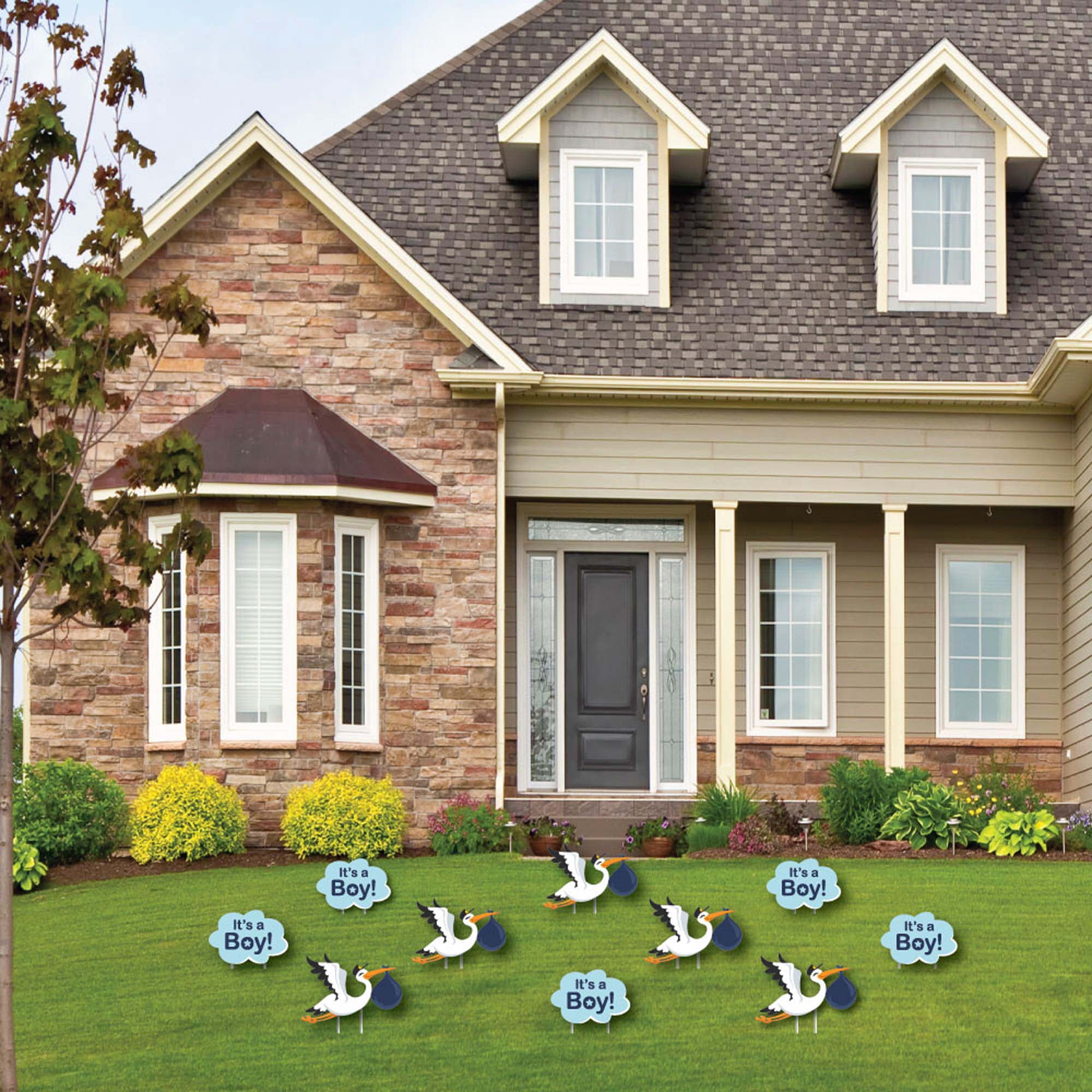 Big Dot of Happiness Boy Special Delivery - Baby Announcement Lawn Decorations - Outdoor Blue It's a Boy Stork Baby Shower Yard Decorations - 10 Piece