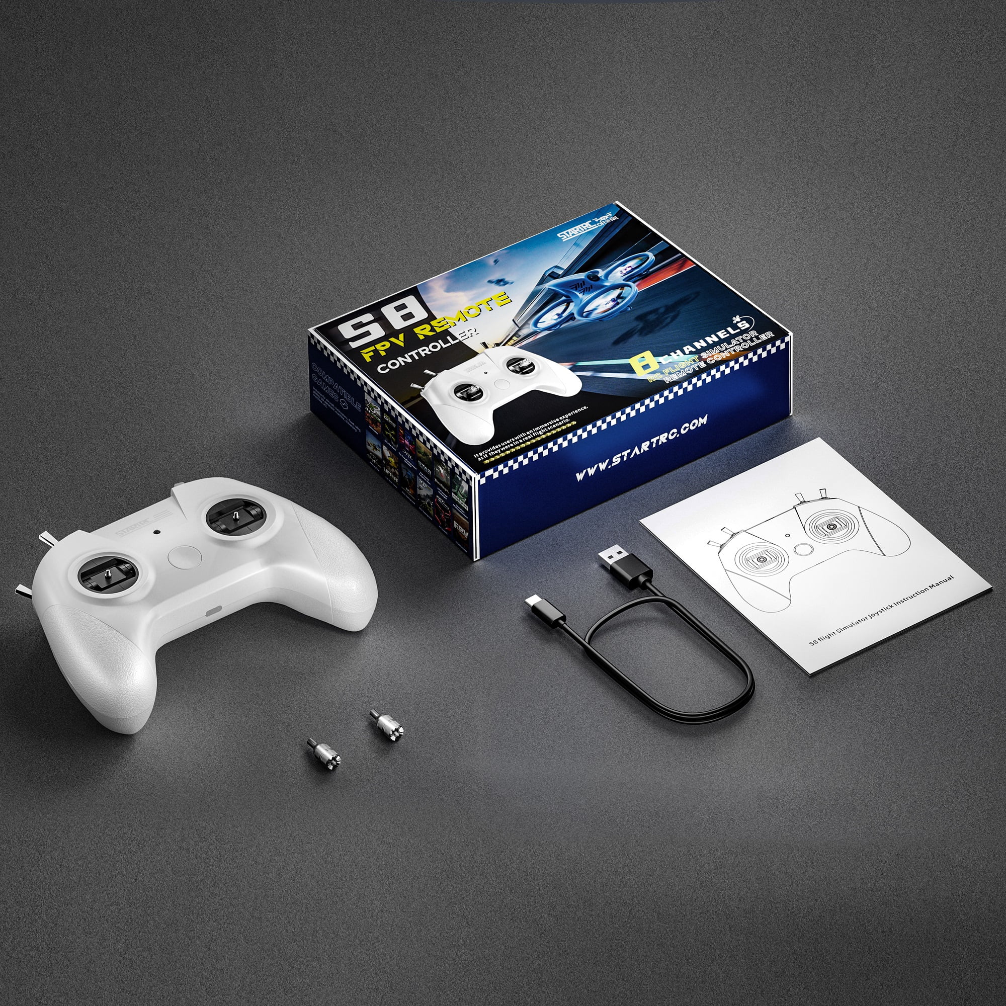 Rechale Ultimate S8 RC Flight Simulator Remote Controller - 8-Channel White Gamepad Lifelike FPV Drone Training with 14+ Simulator Support, Zero Latency for PC/Mobile