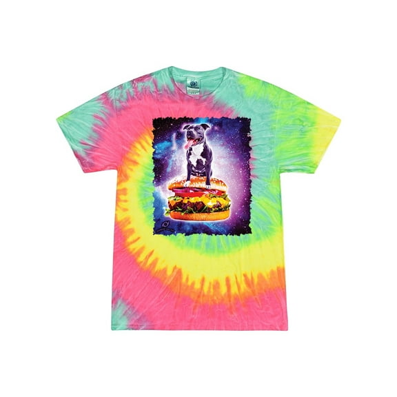 Wild Bobby, Space Pitbull Riding a Hamburger, Animal Lover, Tie-Dye Tees, Minty Rainbow, X-Large