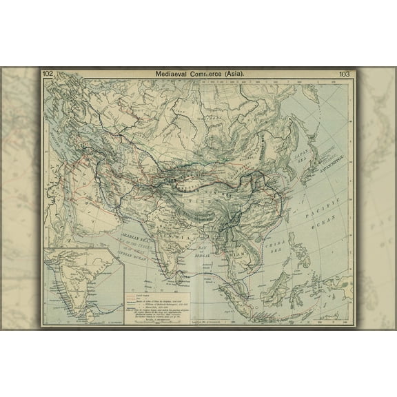 24"x36" Gallery Poster, medieval asia commerce map