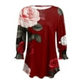 thumbnail image 7 of Kaprioy Graphic Tees For Women Crew Neck T Shirts 3/4 Sleeve Casual Boho Tops Cute Blouses Dressy Fall Fashion Clothes Red, L, 7 of 7