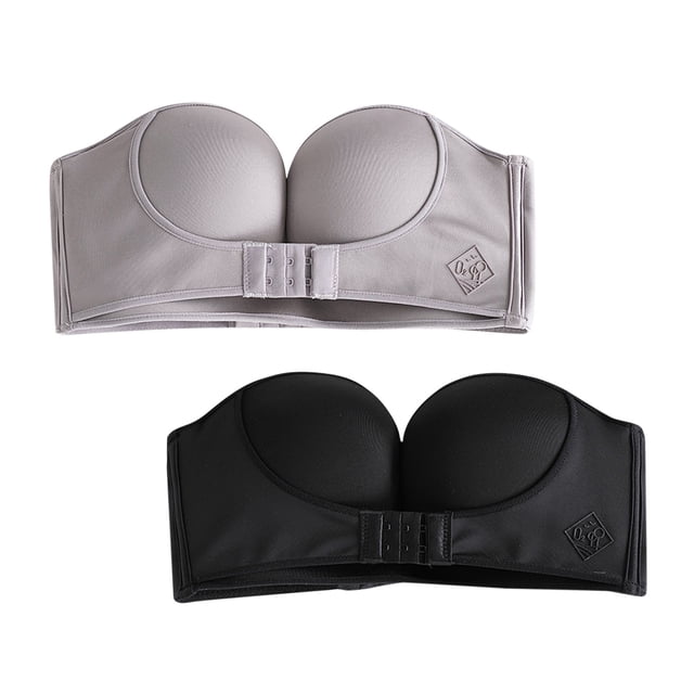 FhsagQ Bra Bras for Women Role Play Womens 2Pcs Solid Color Strapless Non Adjustment Rimless Dress Bra Black+Gray Women Bras 2 Piece Bras Bras for Women with Robe Black,Gray 85E