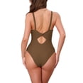 thumbnail image 3 of Women's O Ring Cut Out Deep V Monokini Bikini 1 Piece Tummy Control Swimwear Bathing Suit 2 Sets X-Small Black, Brown, 3 of 5