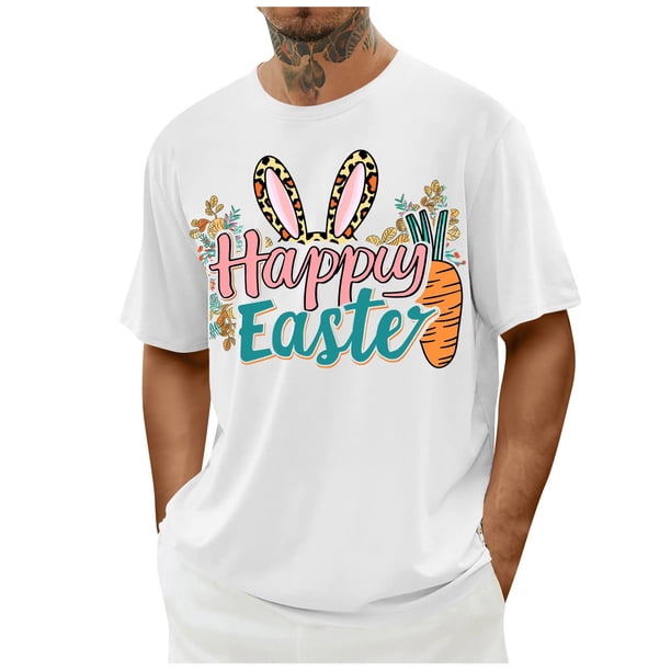 Camisa Casual de Cuello de la Tripulación de la Impresión de Pascua de Manga Corta de Verano Top Ligero de Poliéster para los Hombres, Camiseta de Manga Corta para el Uso Diario de Primavera Verano