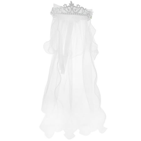

Delicate Flower Girl Veils Crown Two Layers White Wedding Communion Hair Wreath Headdress (White)