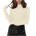 thumbnail image 2 of Fanxing Women Ribbed Turtleneck Sweater Knit Slim Fit Long Sleeve Pullover Tops Fall Winter Basic Sweaters Beige Free Size, 2 of 8